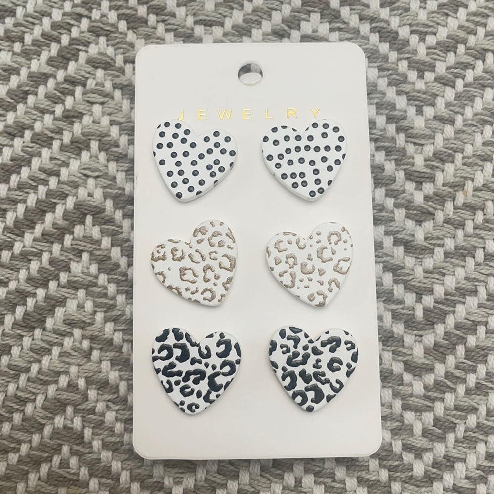 Set of three wooden heart earrings